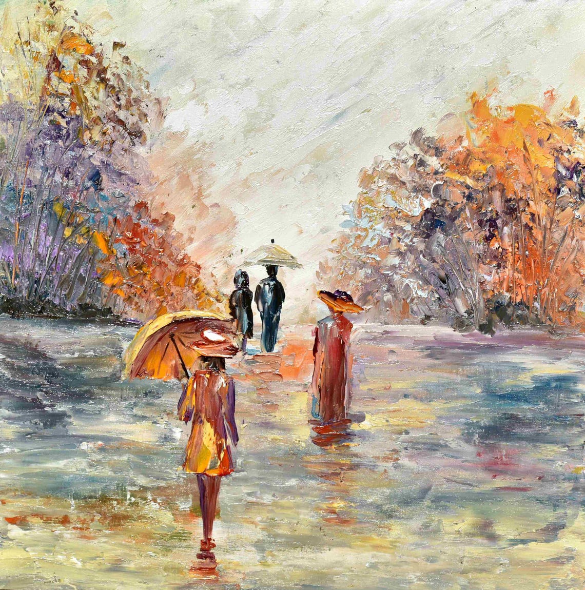 Girl With Umbrella Painting Street Painting Umbrella Art Landscape Oil Cityscape Art People In Love Art People In The Rain Art Girl Painting