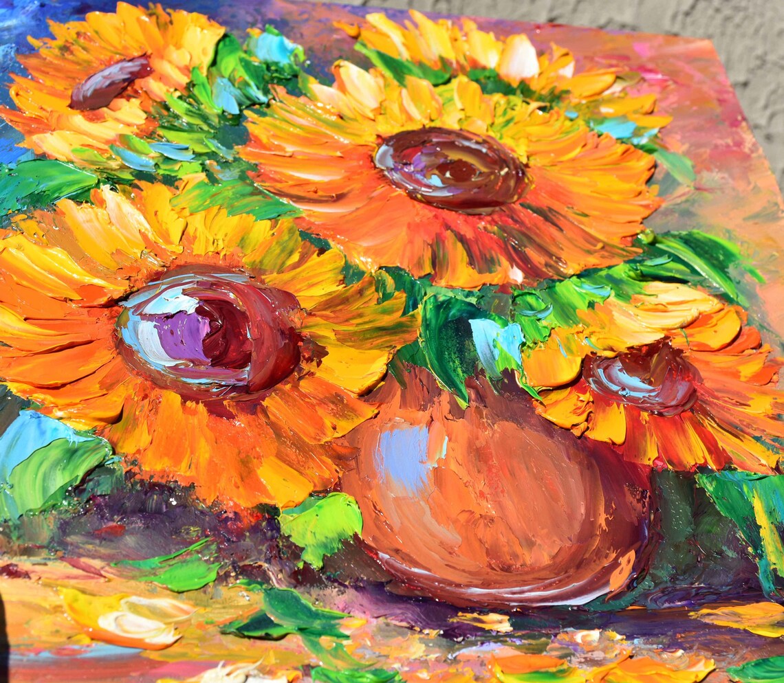 Sunflowers In Terracotta Vase Warm Floral Still Life Art Poster - Image 2