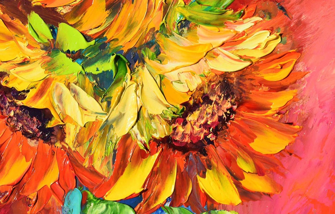 Sunflowers Painting Still Life Painting Floral Artwork Oil Art Impasto Painting Palette Knife Flower Colorful Painting Yellow Flower Art - Image 5