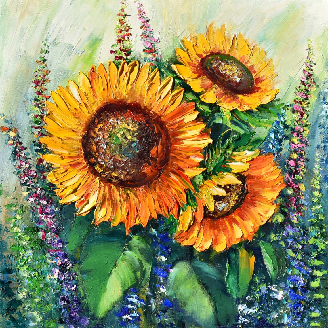 Sunflowers Oil Art Lupine Flower Fields Large Oil Painting Sunflower Wall Art Flowers Art Sunflowers Painting Orange Flower Art Sunfl - Image 3