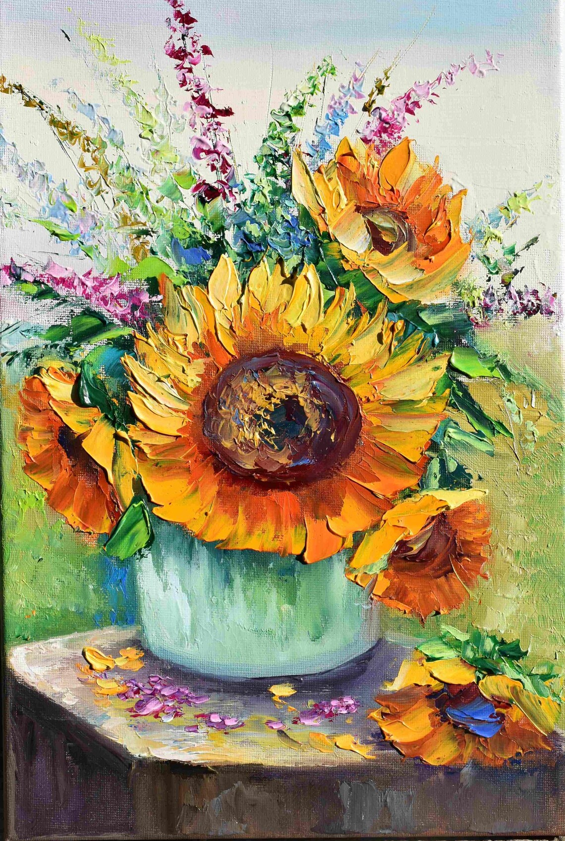 Sunflower Still Life, Wildflower Painting Art Print - Image 4