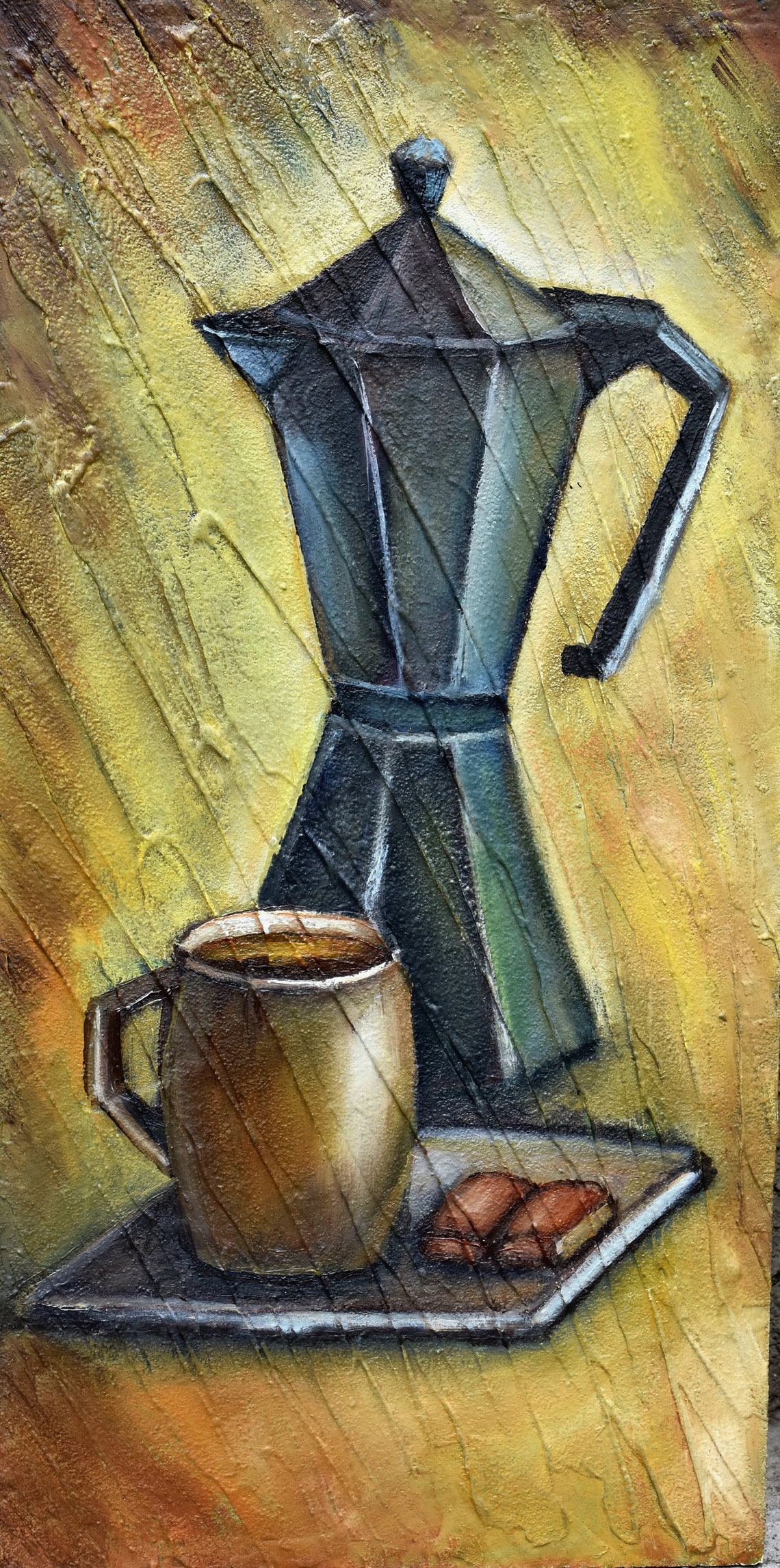 Italian Coffee Pot Moka Cup Cookies Rustic Kitchen Still Life Poster