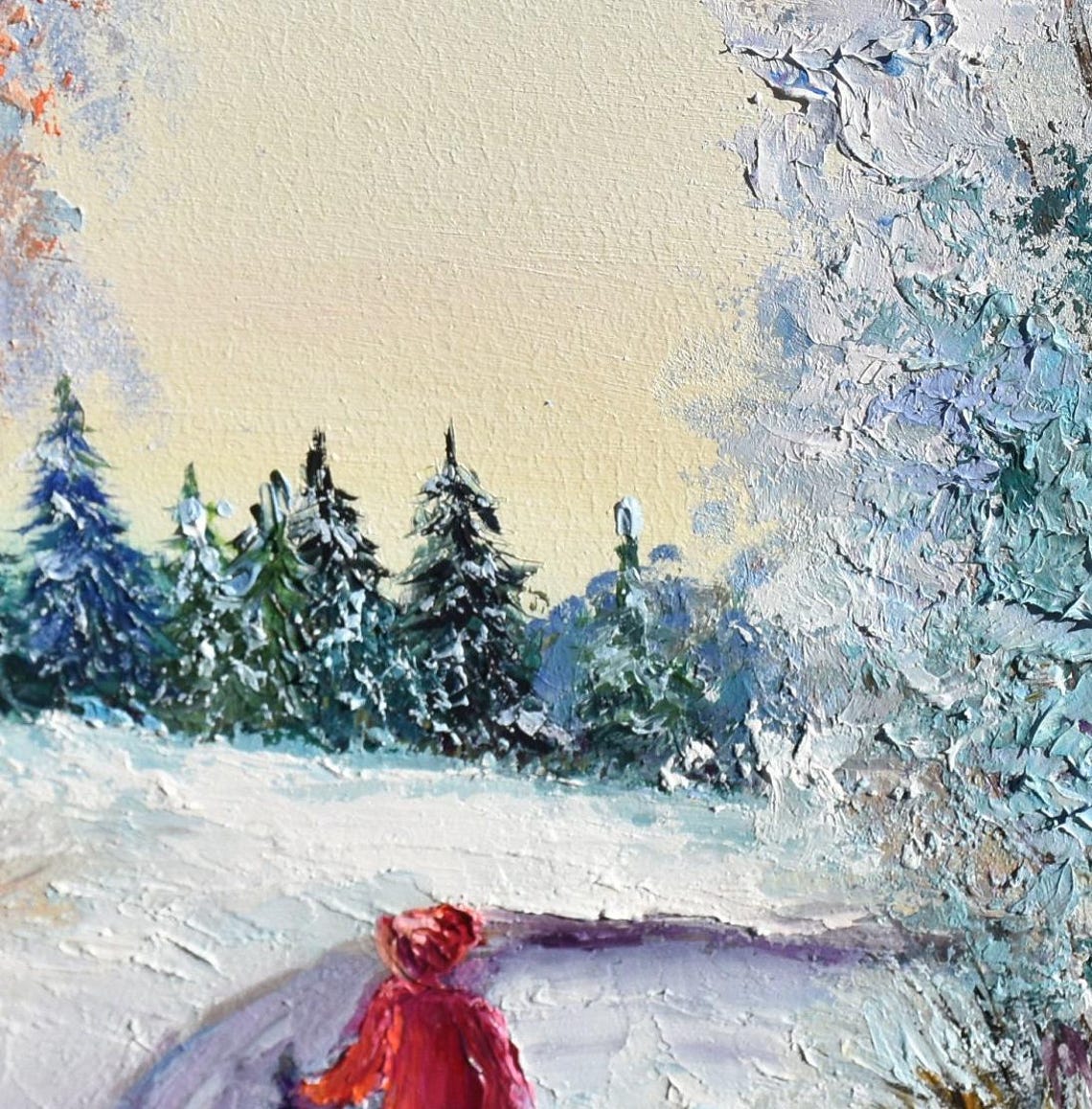Winter Painting Winter Landscape Art Winter Oil Painting Hand Painted Artwork Winter Landscape Art Landscape Forest Winter Cozy Painting - Image 2