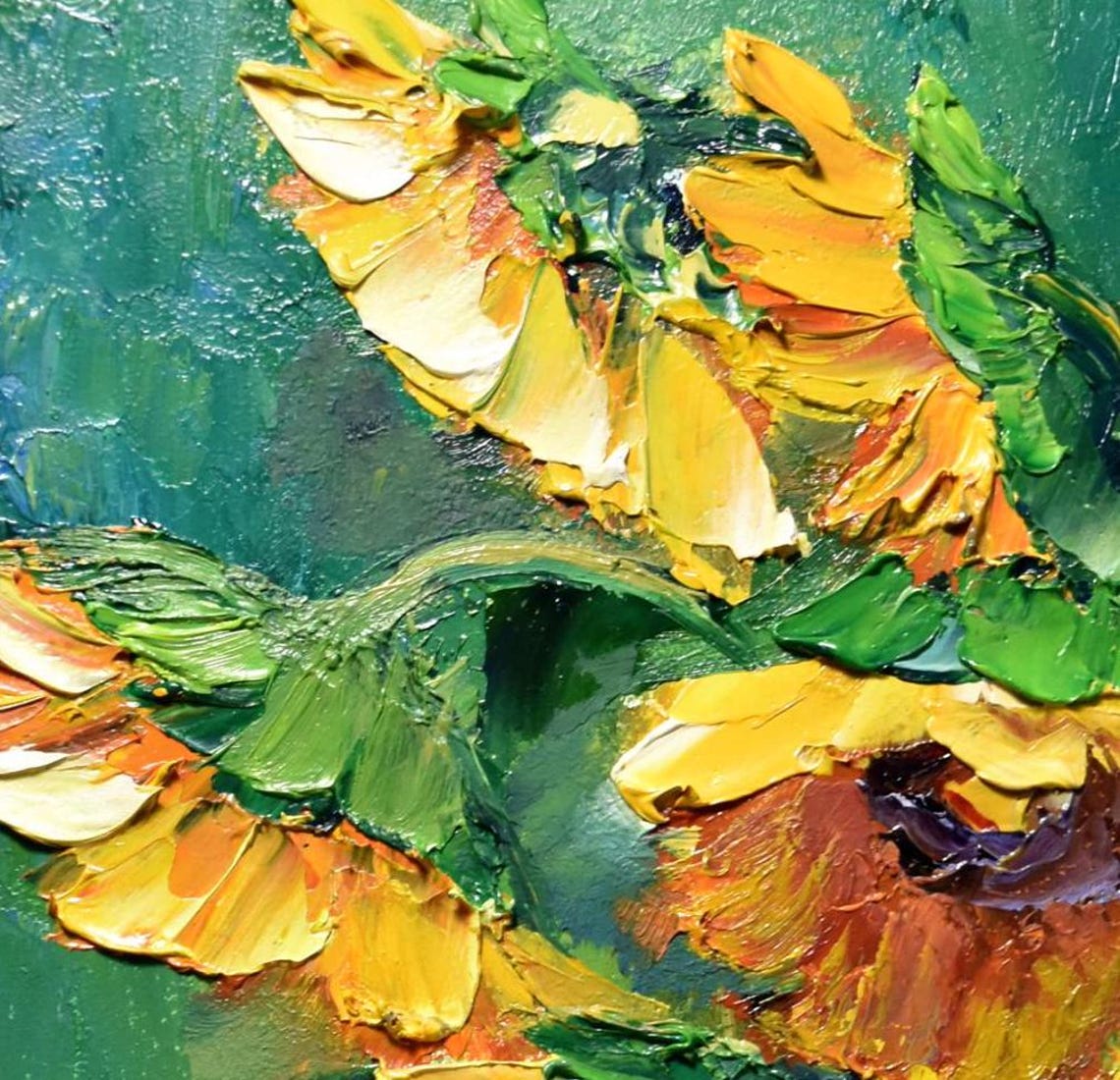 Sunflowers Painting Sunflowers Art Orange Flower Art Still Life Painting Sunflower Wall Art Impasto Oil Painting Palette Knife Art Painting - Image 4