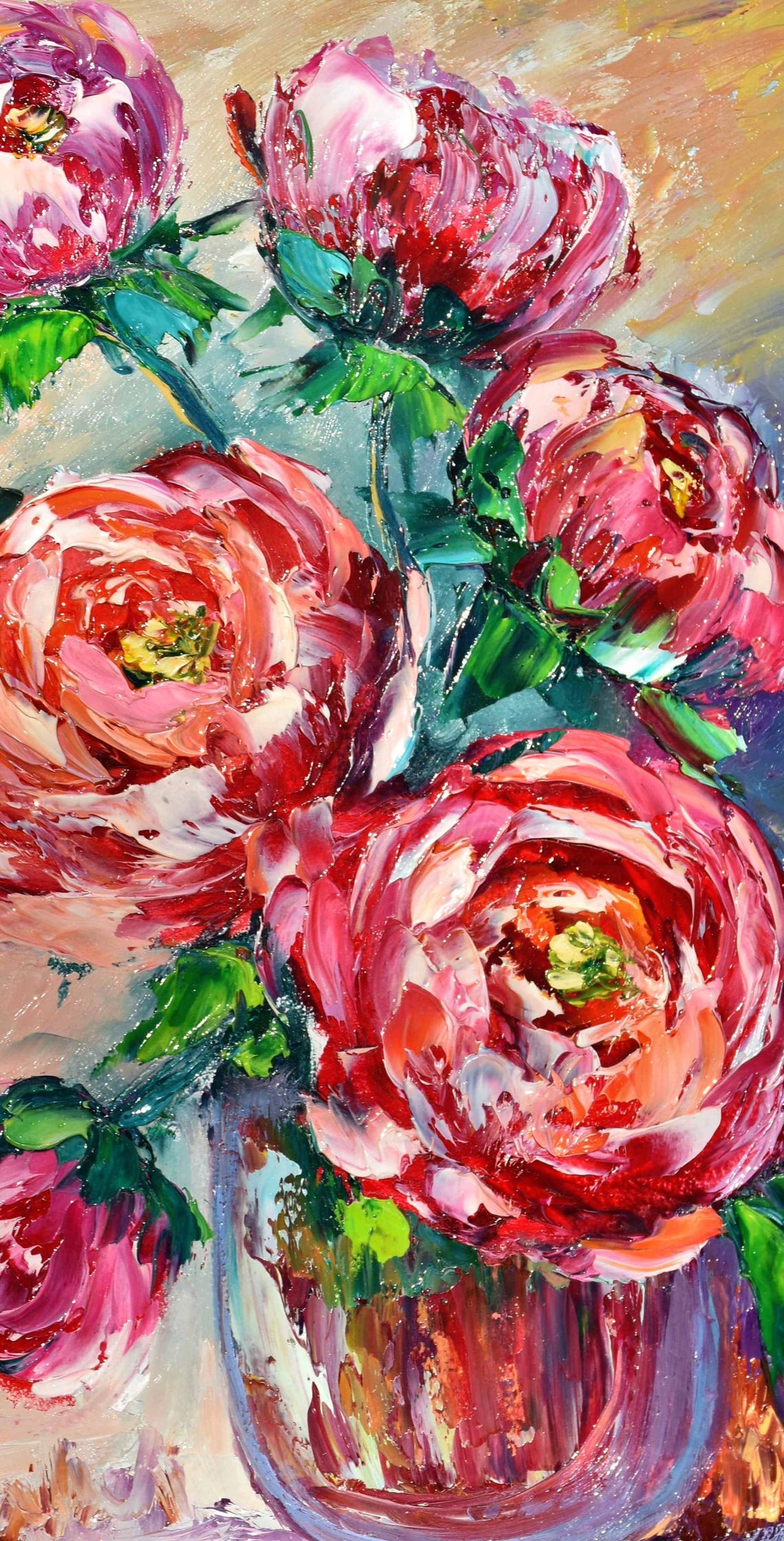 Peonies Painting Red Flower Painting Peonies Art Impasto Original Palette Knife Art Peony Art Flower Oil Painting Peonies Bouquet Art Meadow - Image 3