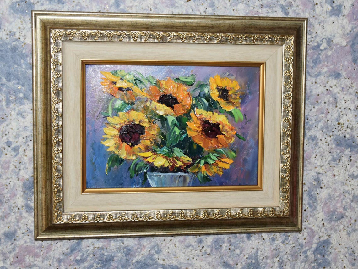 Sunflowers Oil Art Still Life Artwork Small Wall Art Sunflower Art Oil Paint Wall Art Impasto Painting Floral Artwork Still Life Painting - Image 4
