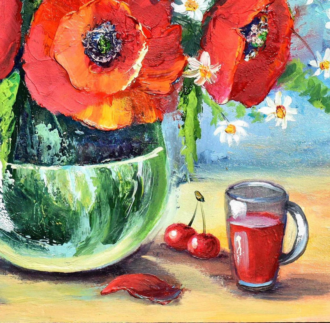 Poppy Painting Kitchen Art Food Impasto Painting Red Poppies Art Flowers Painting Poppies In A Vase Art Meadow Flowers Still Life Painting - Image 2