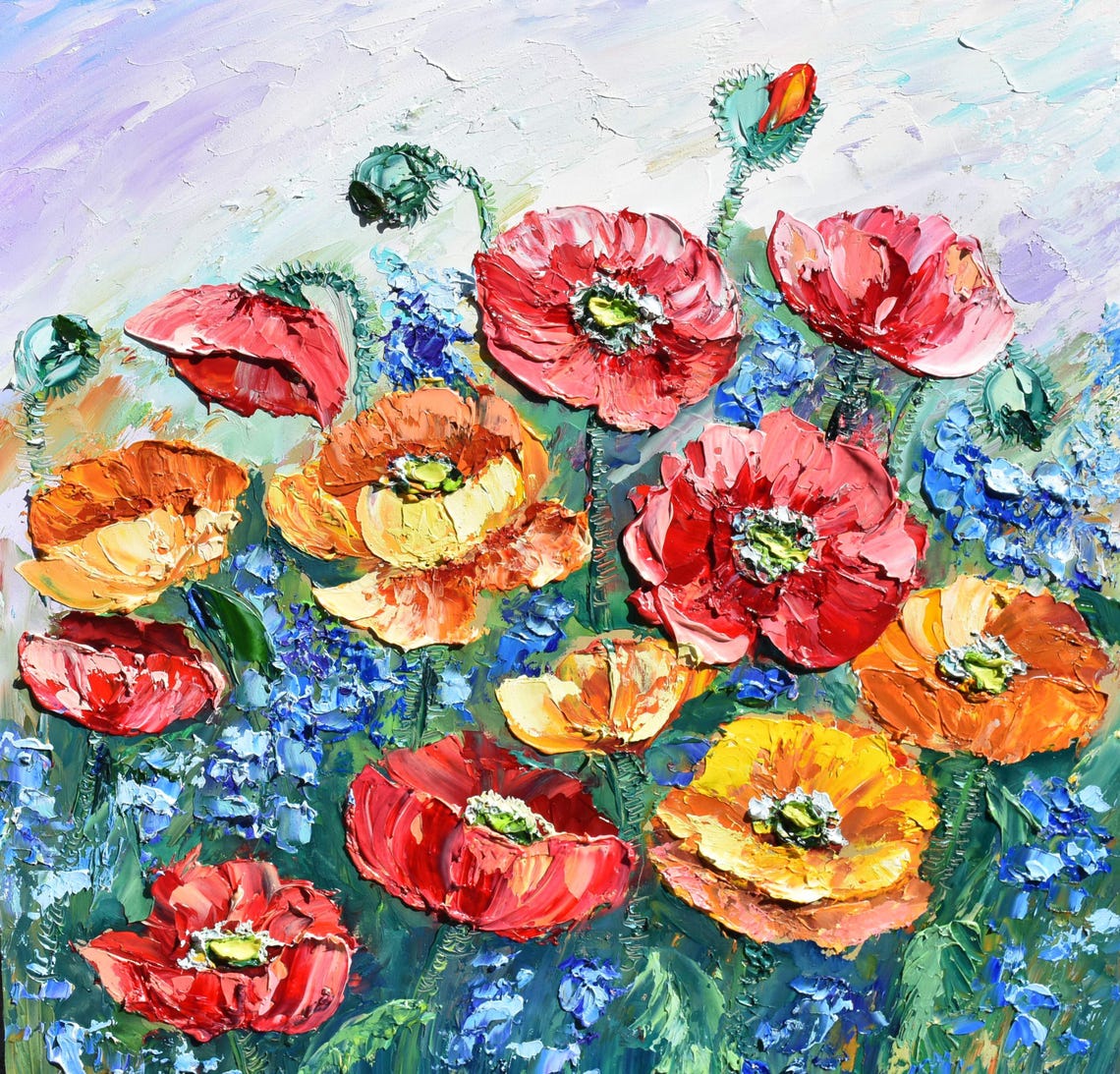 Red Poppy Painting Flowers Painting Meadow Flowers Art Poppy Original Art Floral Artwork Palette Knife Art Poppy Wall Art Wildflowers Oil