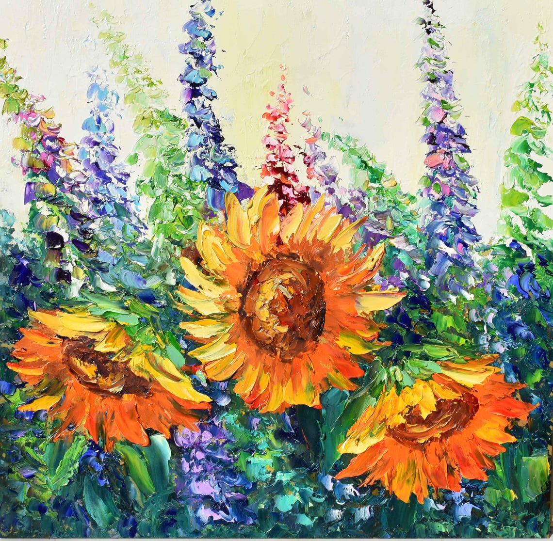 Sunflower Painting Landscape Painting Sunflower Art Purple Wildflowers Art Meadow Flowers Art Yellow Flower Art Floral Painting Sunflower - Image 2