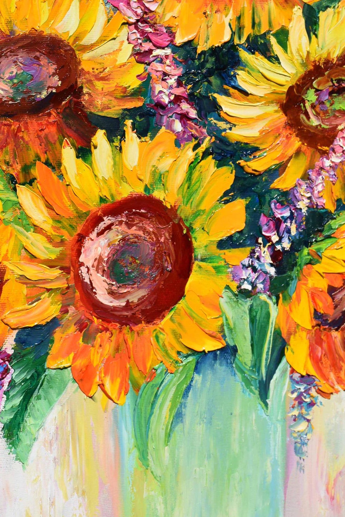 Sunflower Wall Art Purple Lupins Art Large Art Work Impasto Oil Painting Wildflowers Oil Art Sunflowers Painting Painting Floral Oil - Image 3