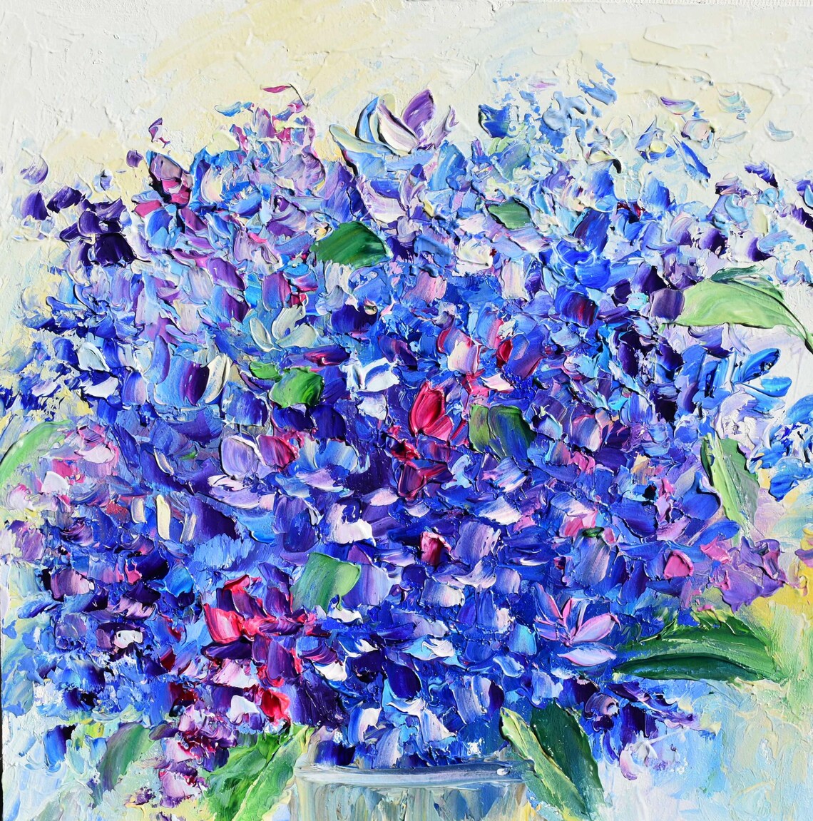 Blue Violet Lilac Blossom Cluster Impasto Oil Painting Floral Poster