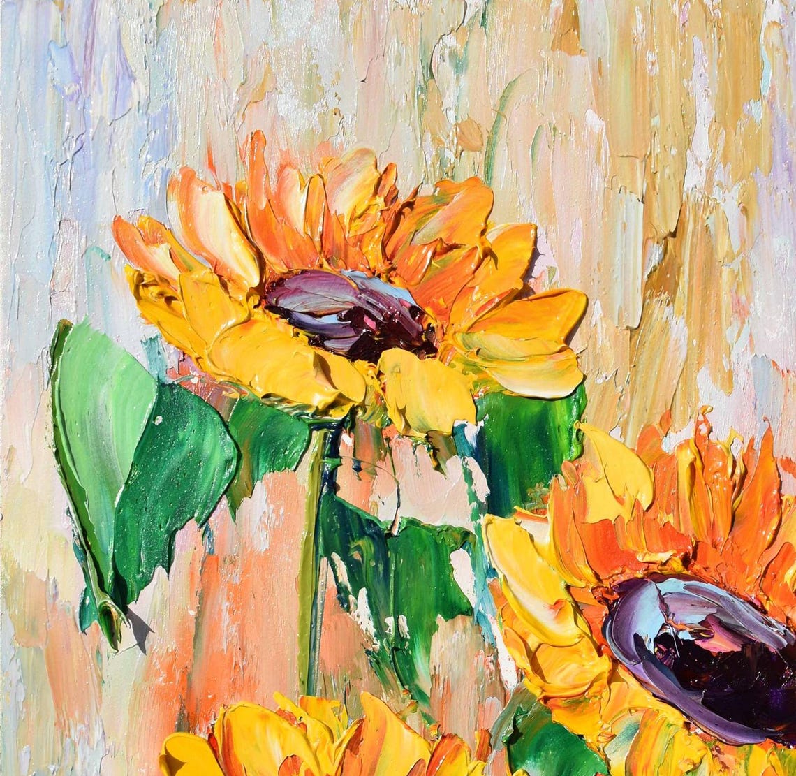 Sunflower Field Under Blue Sky Summer Landscape Oil Painting Wall Art - Image 4