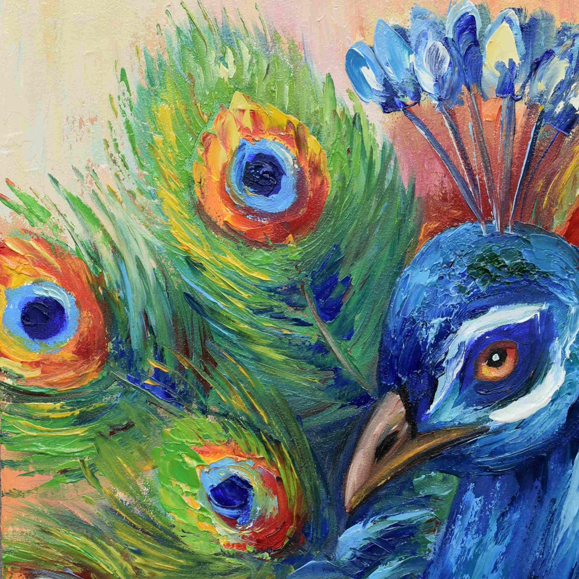 Peacock Painting Original Birds Peacock Art Peacock Bird Painting Blue Bird Artwork Animals Oil Painting Original Art Bird Painting Bird Lov - Image 4