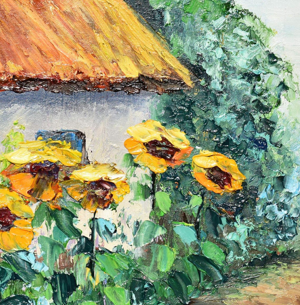 Rural House Art Ukraine Art Summer Landscape Art Landscape Painting Ukrainian Girl Art Yellow Flowers Art Well Landscape Art Palette Knife - Image 4