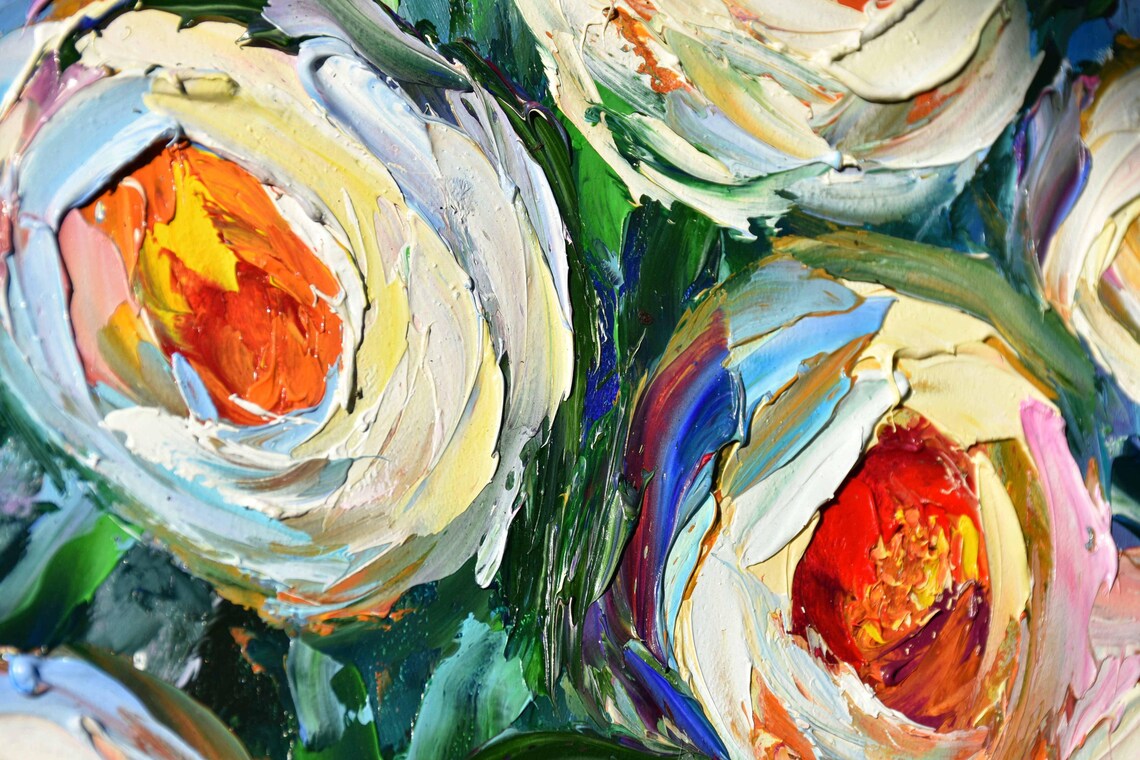Pale Pink Roses In White Vase Soft Floral Oil Painting Poster - Image 4