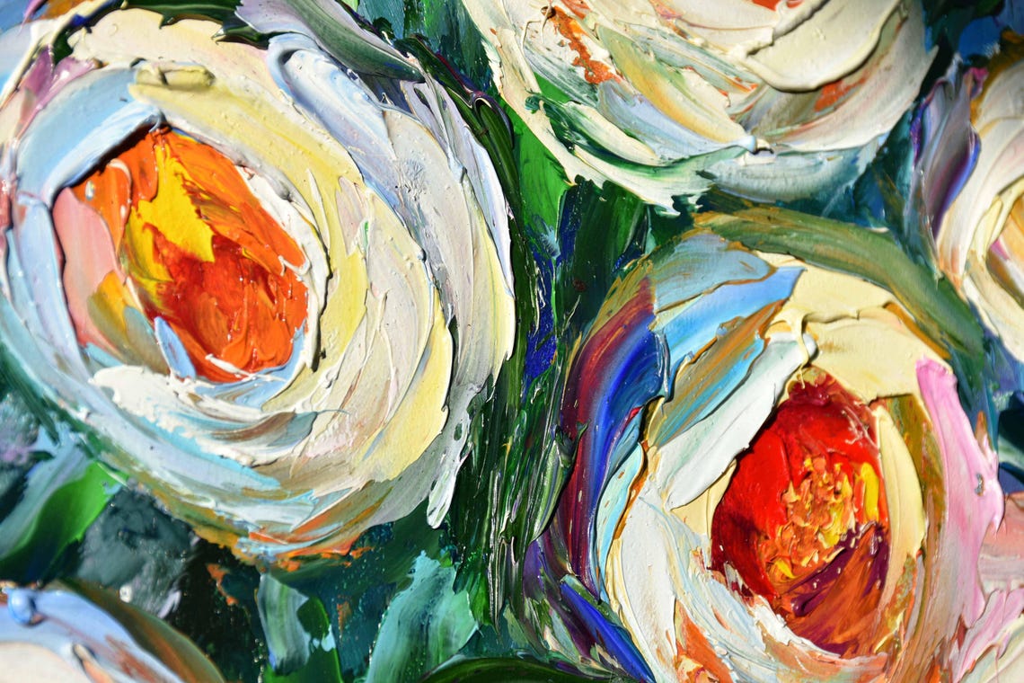 Roses Painting Still Life Painting Floral Pink Rose Art Palette Knife Art 3d Oil Painting Abstract Floral Art Pale Pink Roses Art Floral Oil - Image 4
