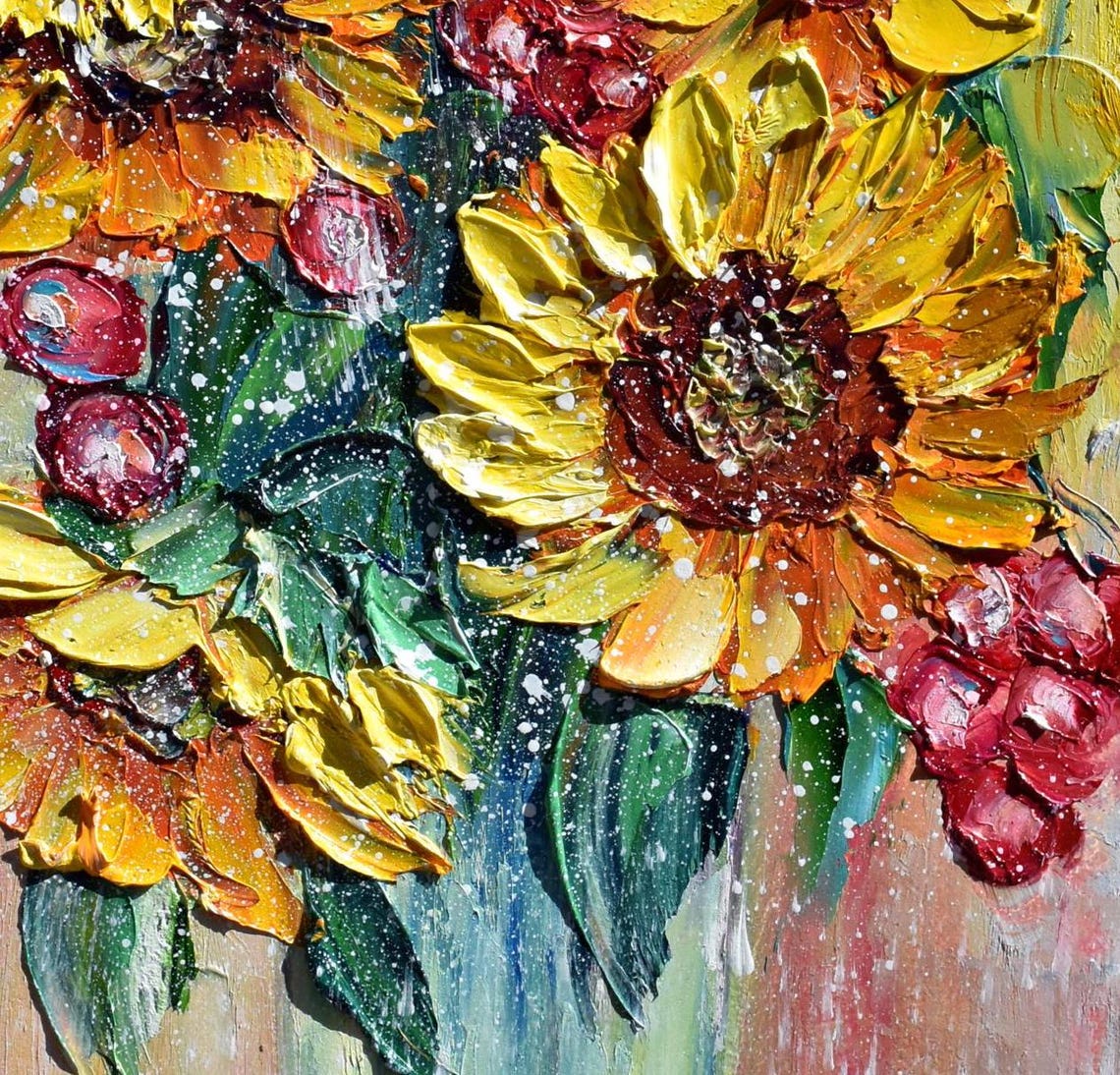 Painting Sunflowers Painting Floral Artwork Sunflowers Oil Art Sunflower Artwork Yellow Flower Art Textured Wall Art Wildflowers Painting