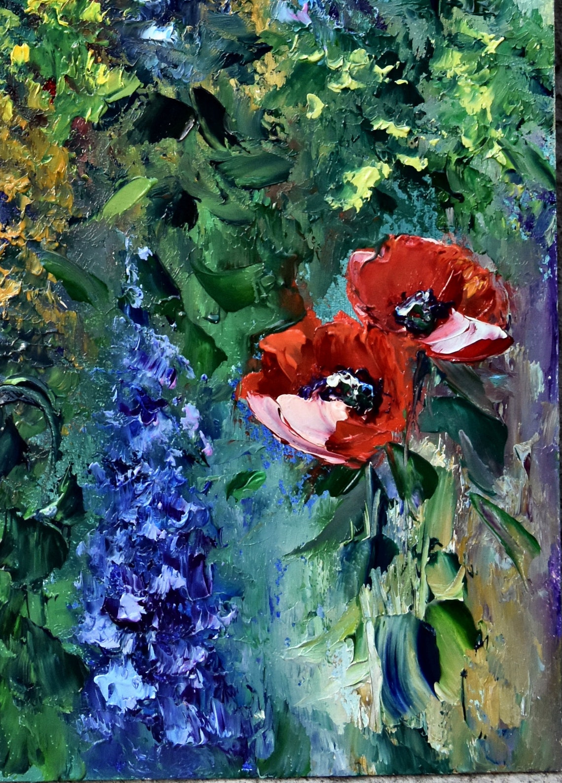 Red Poppy Painting Meadow Landscape Flower Painting Floral Artwork Landscape Painting Meadow Wall Art Poppy Original Art Wildflowers Art - Image 3