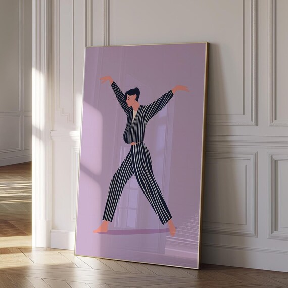 Modern Dancer in Black Pinstripe Suit on Soft Lavender Poster