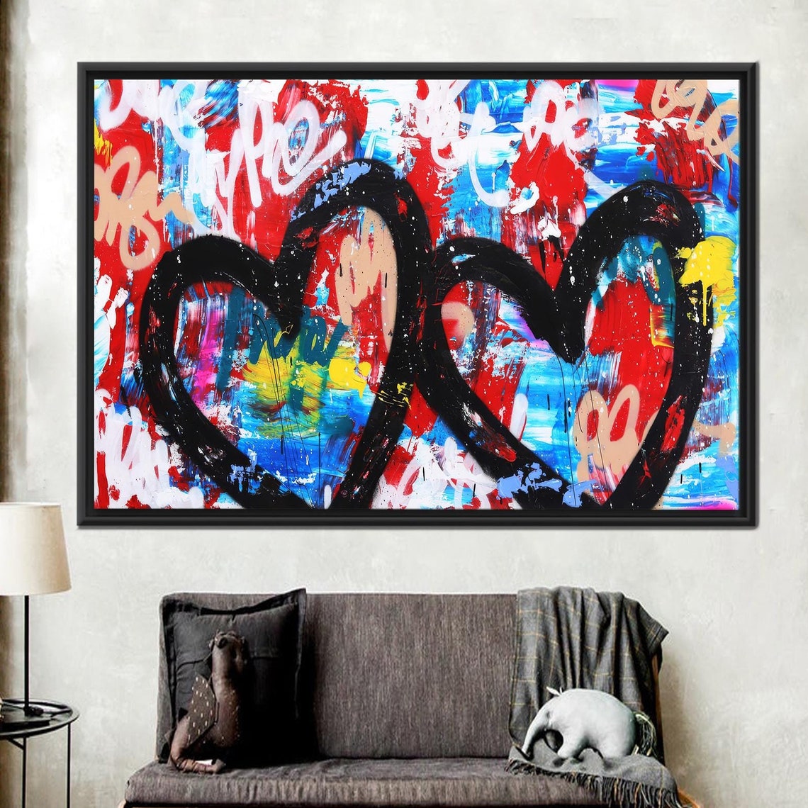 Hearts Graffiti Wall Art Personalized Gift For Mom Love Canvas Poster Prints Him