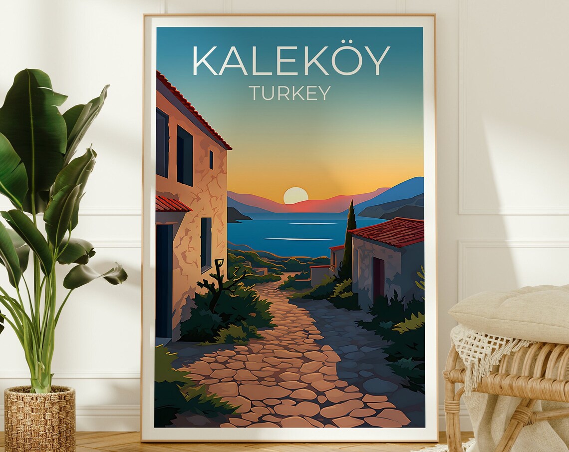 Kalekoy Turkey Stone Village Lane Sunset Sea Harbor View Poster - Image 2
