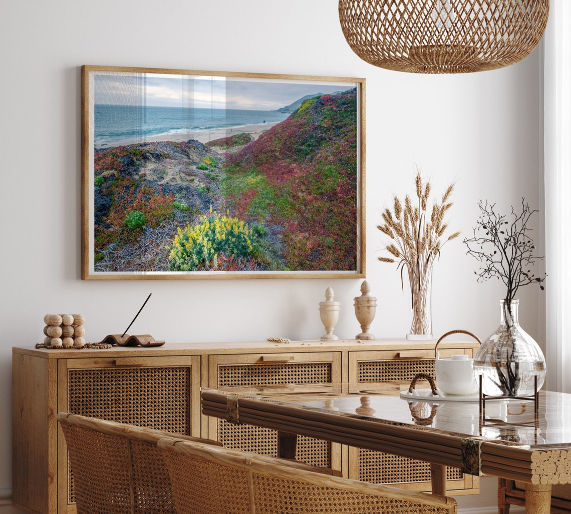 Pacific Northwest Coastal Bluffs Wildflowers Ocean Beach View Poster - Image 5