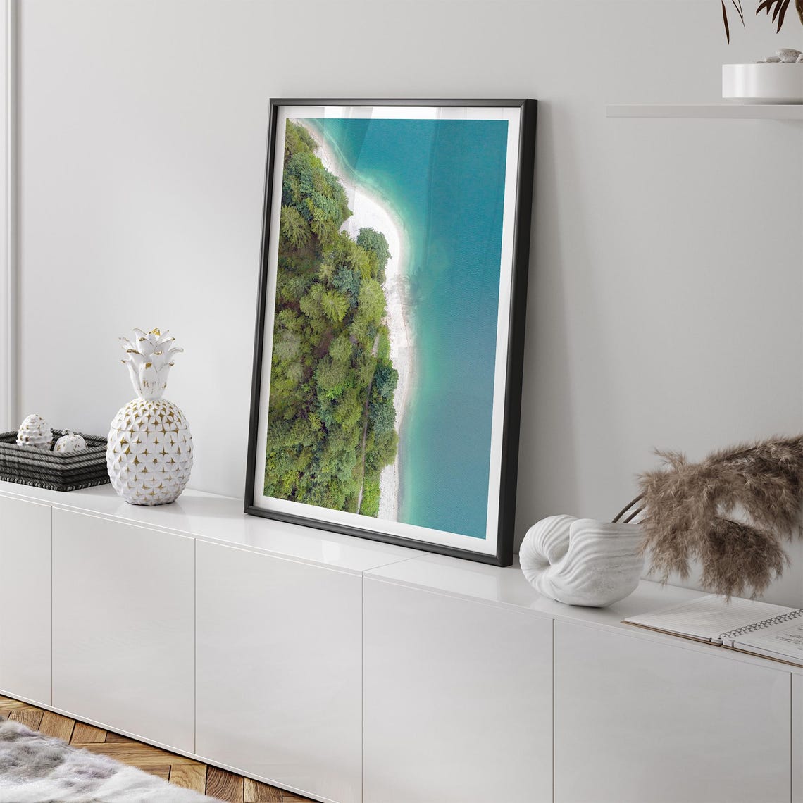 Aerial Forest Shoreline Turquoise Lake White Beach Drone View Poster - Image 4