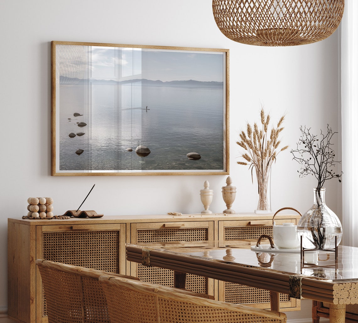 Lake Tahoe Calm Water Paddleboarder Misty Mountain View Travel Poster - Image 4