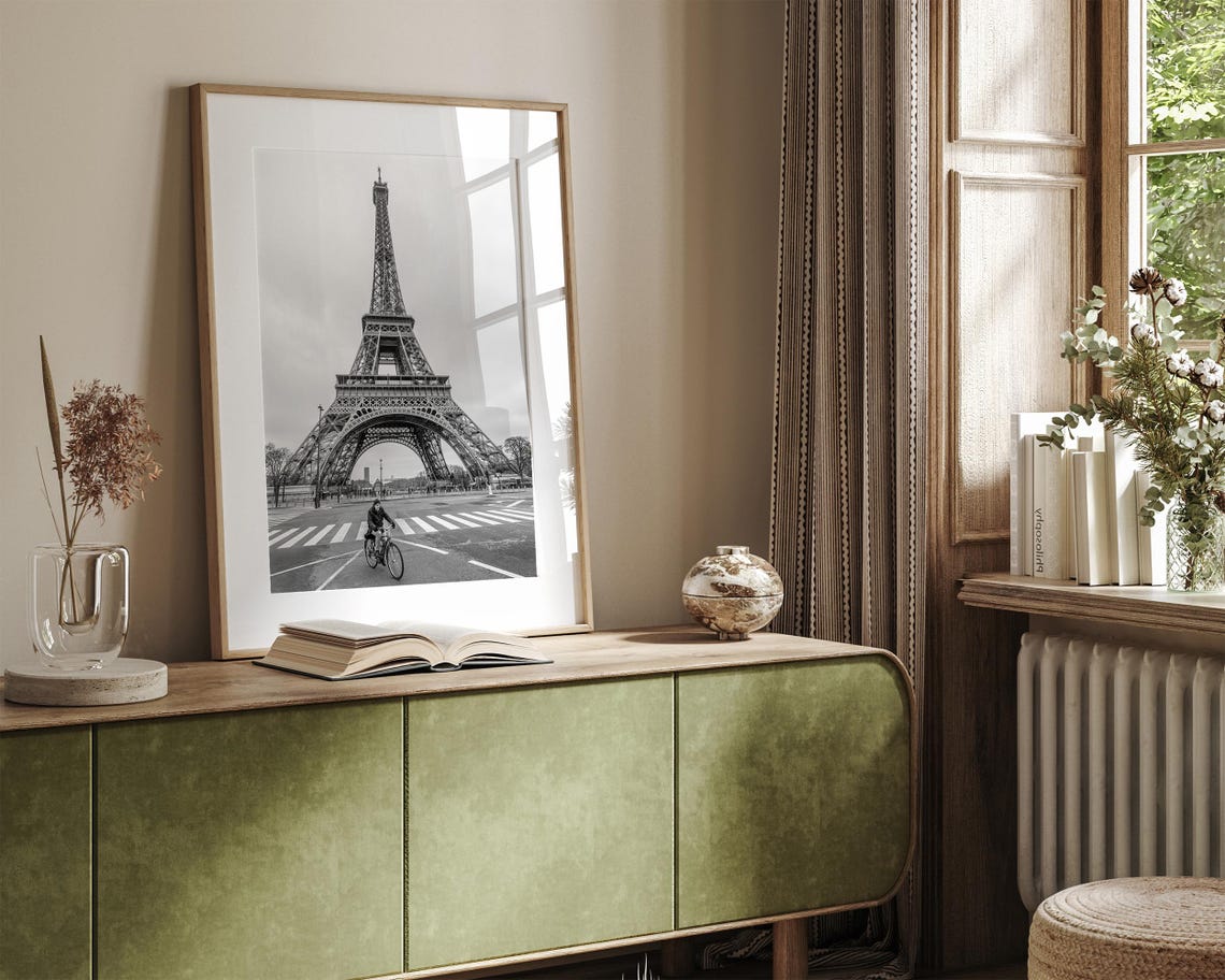 Eiffel Tower Black And White Cyclist Paris Street View Travel Poster - Image 3