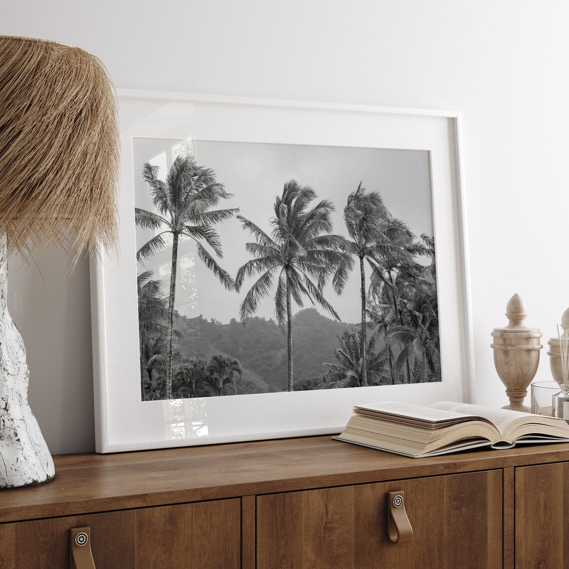 Black and White Hawaii Tropical Beach Art Print - Image 5