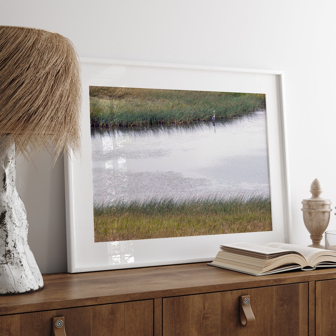 Serene Marsh Wetland Great Blue Heron In Reeds Calm Nature Poster - Image 3