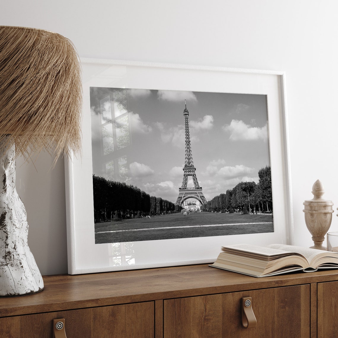 Black And White Eiffel Tower Paris Champ De Mars Trees Sky Poster - Image 3