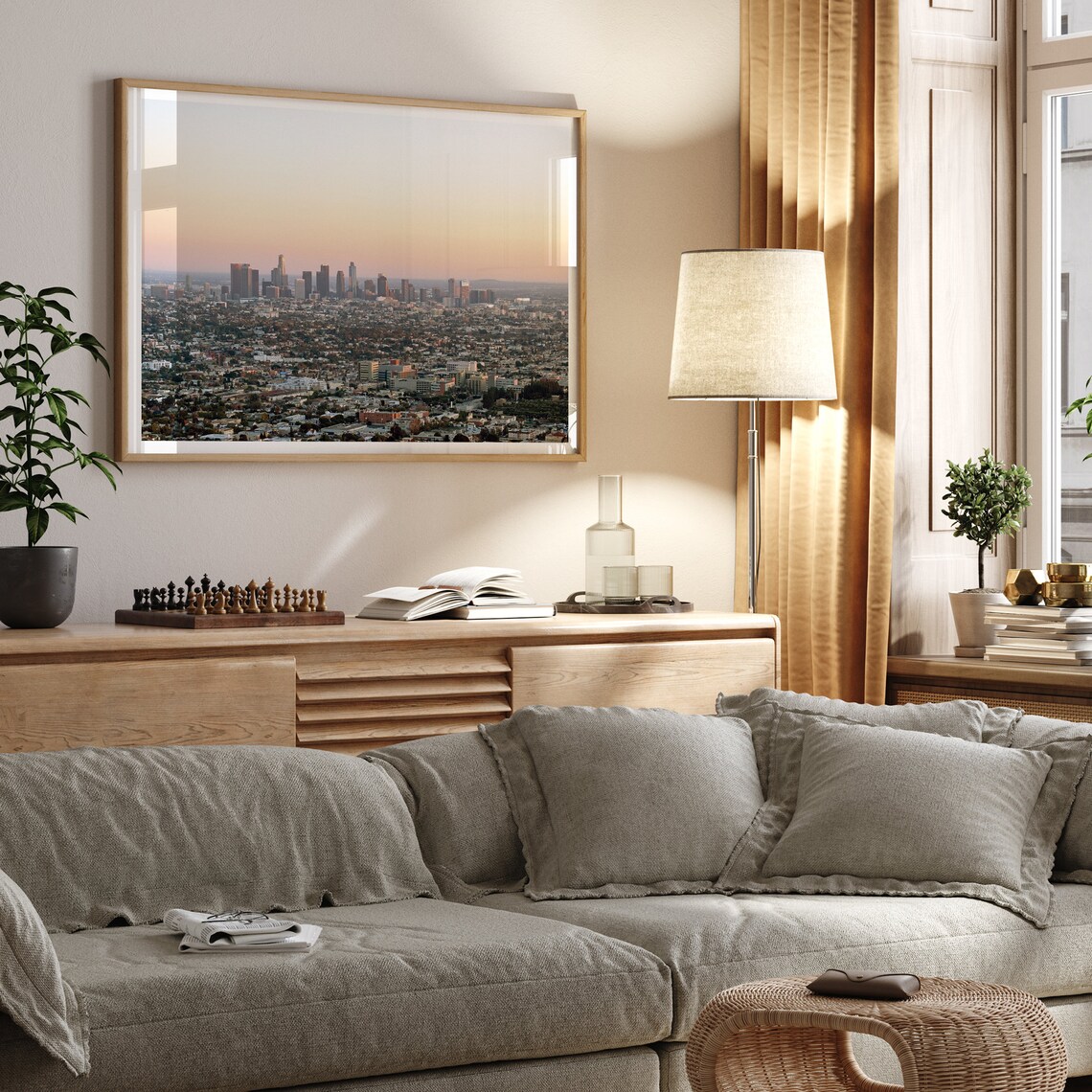 Los Angeles Skyline Sunset Pink Sky Downtown Cityscape Travel Poster - Image 3