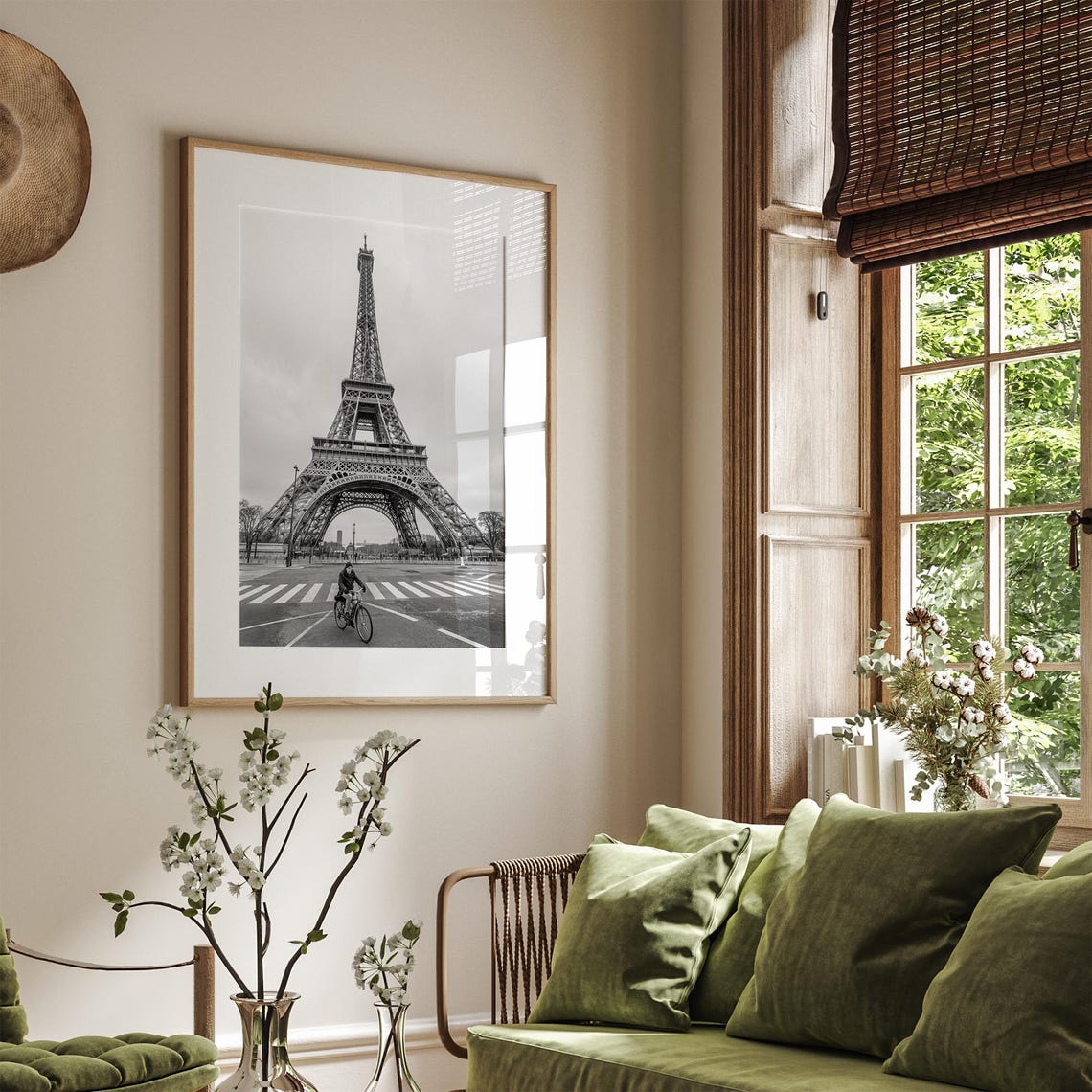 Eiffel Tower Black And White Cyclist Paris Street View Travel Poster - Image 2