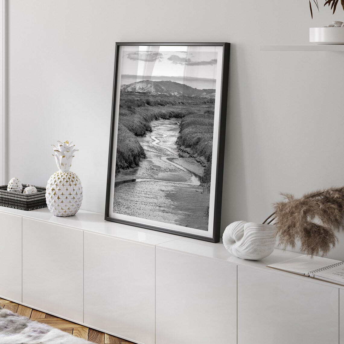 Marsh River Black and White Nature Art Print, PNW - Image 4