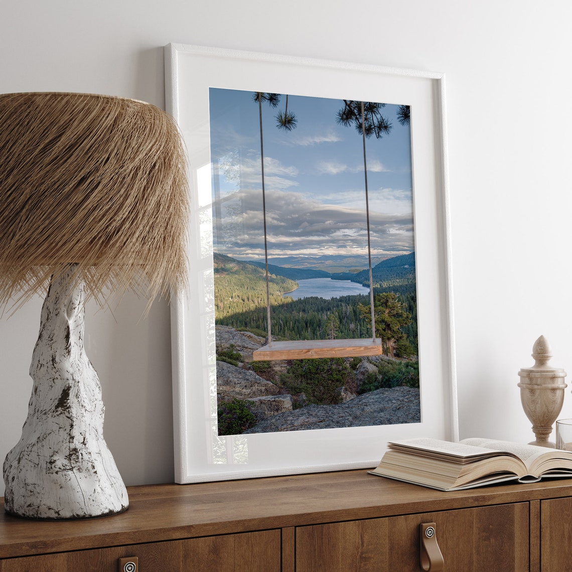 Sierra Mountain Lake View Wooden Swing Overlook Pine Forest Poster - Image 4