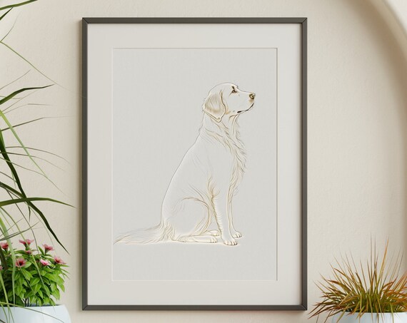 Golden Retriever Line Art Print Minimalist Dog Wall Decor