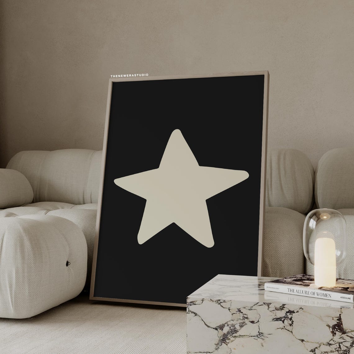 Beige Star On Charcoal Minimal Abstract Nursery Poster Trendy