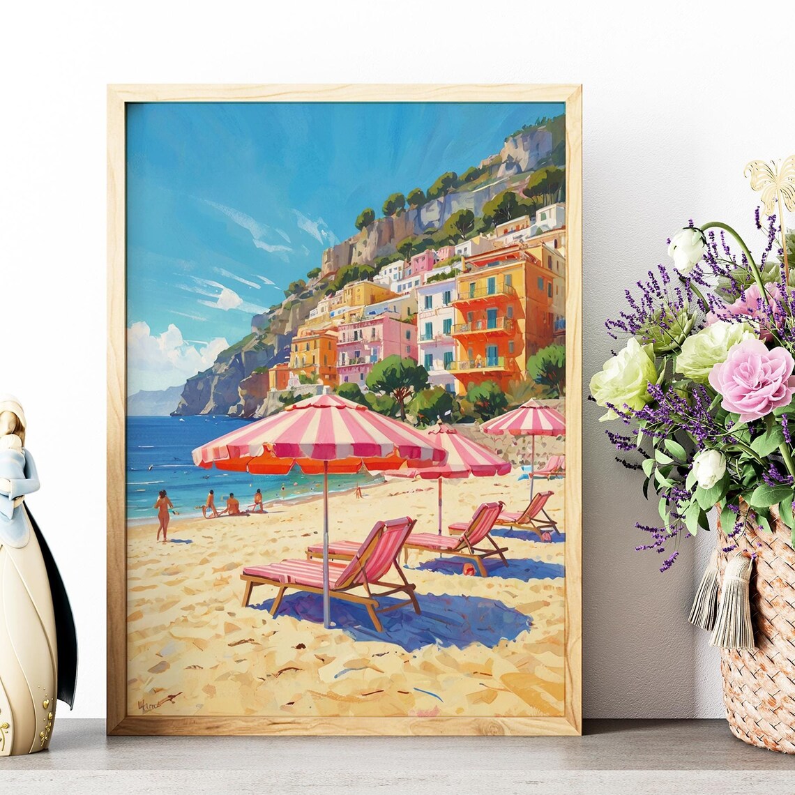 Amalfi Coast Italy Beach Colorful Cliffside Town Summer Travel Poster