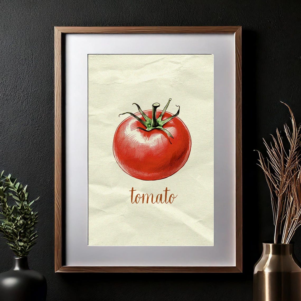 Tomato Botanical Illustration with Script Lettering Kitchen Art Poster - Image 2
