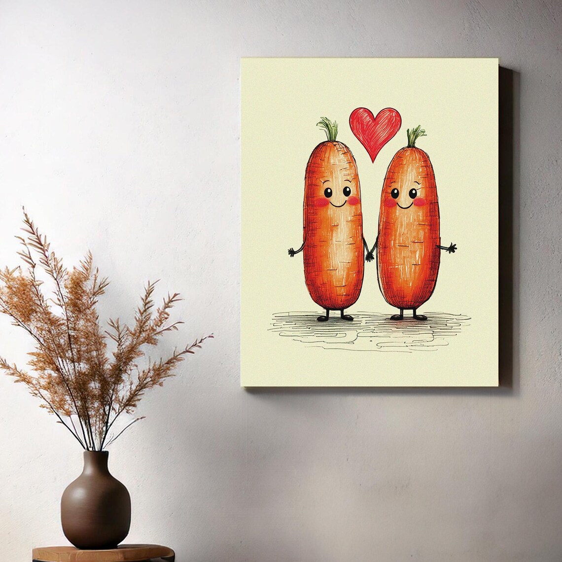 Cute Smiling Carrot Couple Holding Hands with Red Heart Poster - Image 3