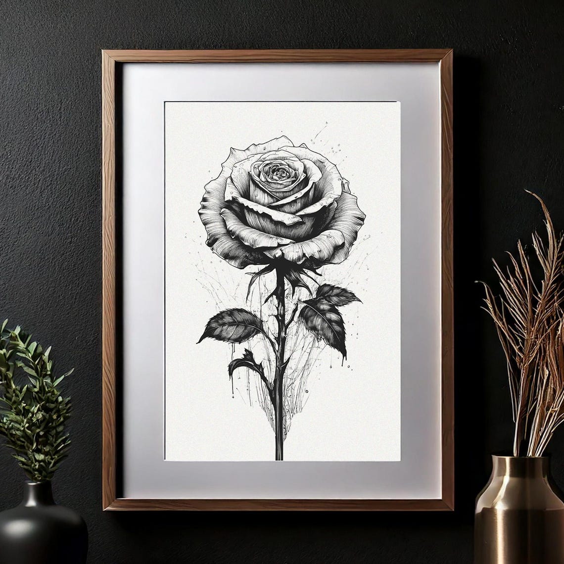 Black And White Rose Gothic Floral Art Dark Romance Print Moody Botanical Art Monochrome Wall Art Black And White Art 100 - Image 2
