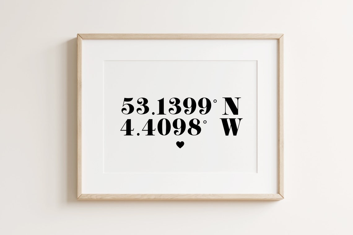 Custom Coordinates Heart Location Black And White Typography Poster