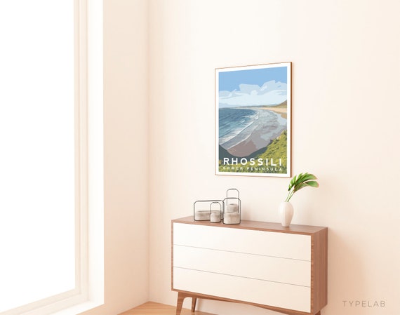 Rhossili Beach Travel Poster, Wales Landscape