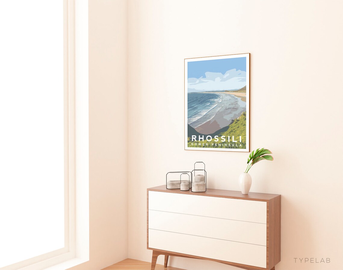 Rhossili Beach Travel Poster, Wales Landscape