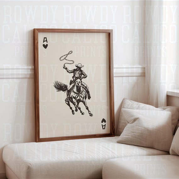 Cowboy Ace Playing Card Western Vintage Style Prints Minimalist Neutral Colors Trendy Wall Art Poster Tan