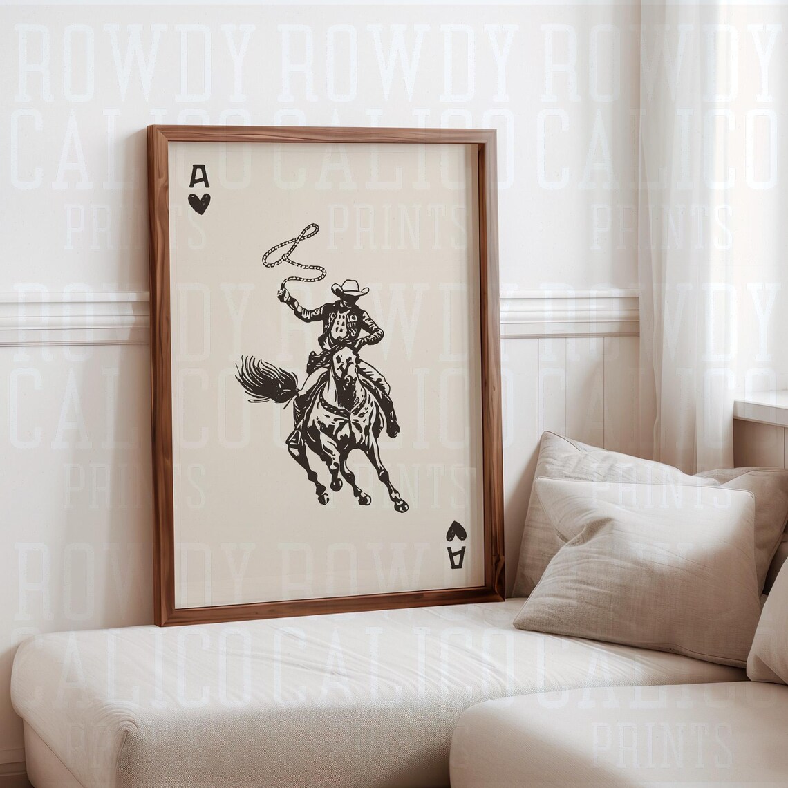 Ace Of Hearts Cowboy Roping Horseback Vintage Western Poster