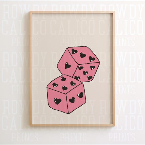 Pink Heart Dice Western Vintage Style Prints Minimalist Neutral Colors Trendy Wall Art Posters
