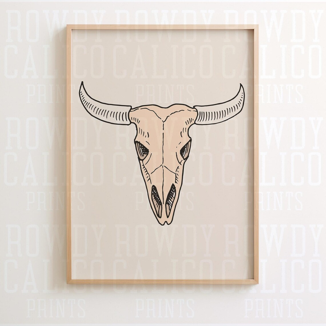 Minimalist Longhorn Cowboy Skull Line Drawing Neutral Western Poster - Image 2