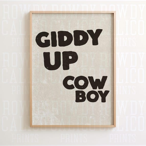 Giddy Up Cowboy Western Vintage Style Prints Minimalist Neutral Colors Trendy Wall Art Posters Tan